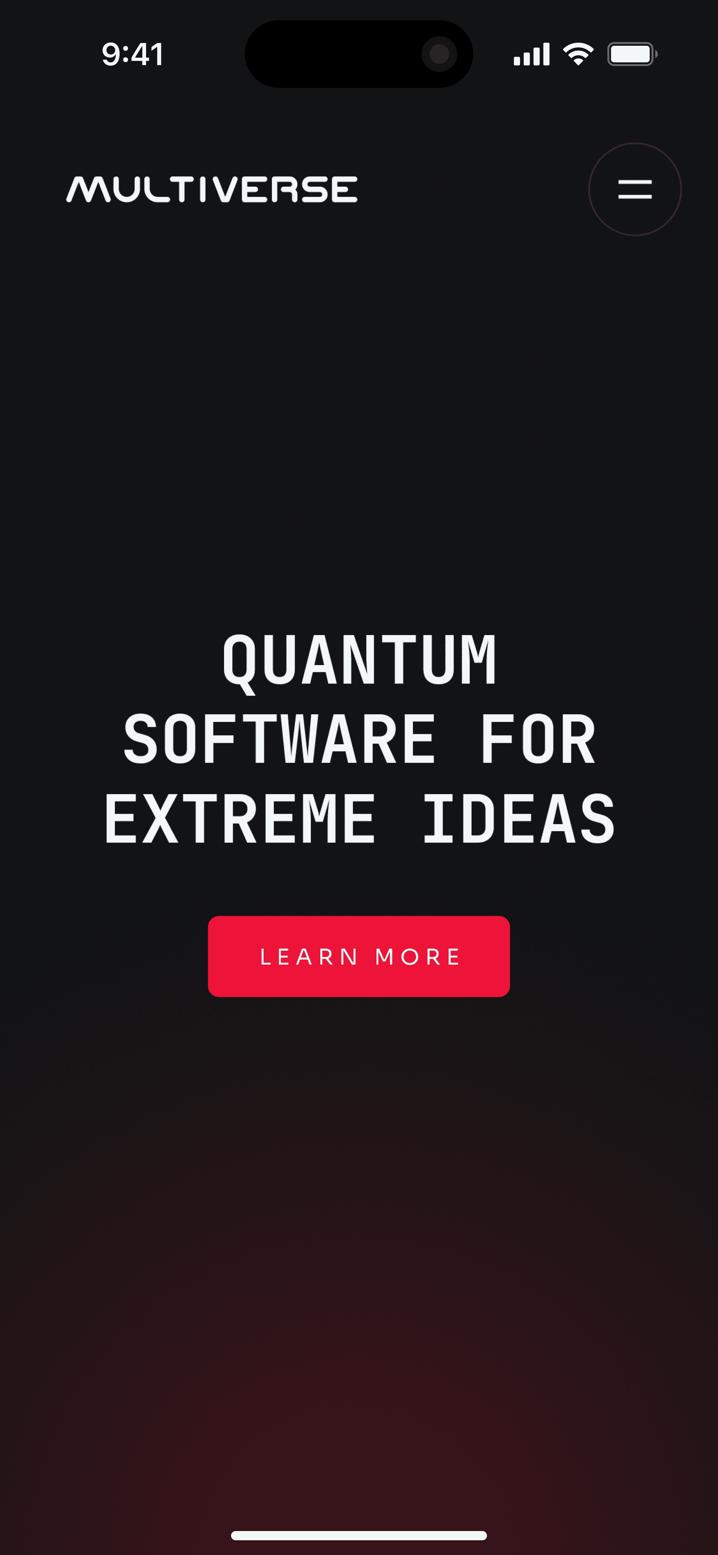 Clean and minimal hero of Multiverse Computing on mobile.