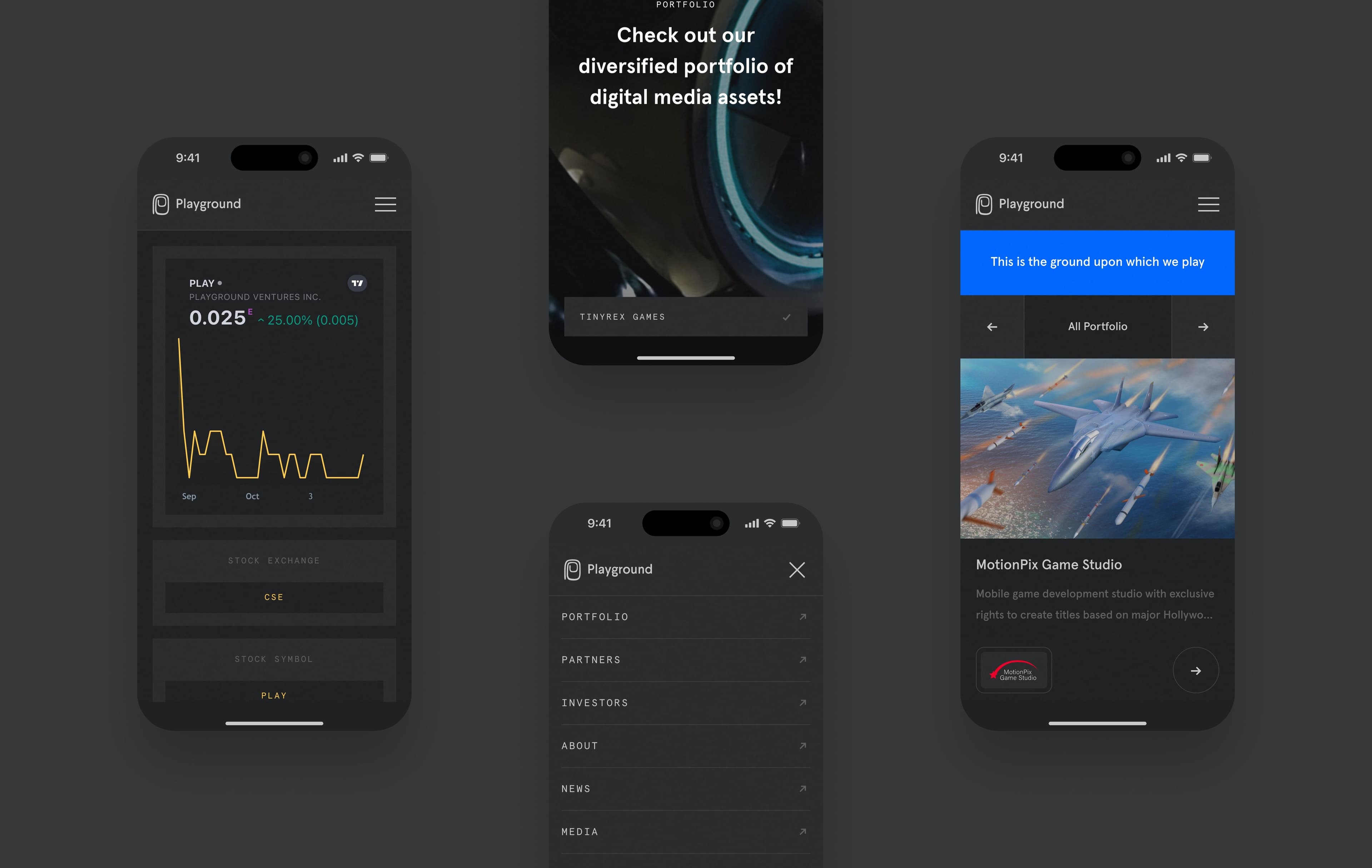 Playground ventures' responsive website design on iPhone 14 vector mockups.
