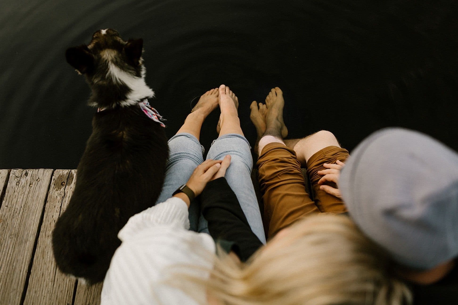 Couple and their dog by the river by, Abigail Photography